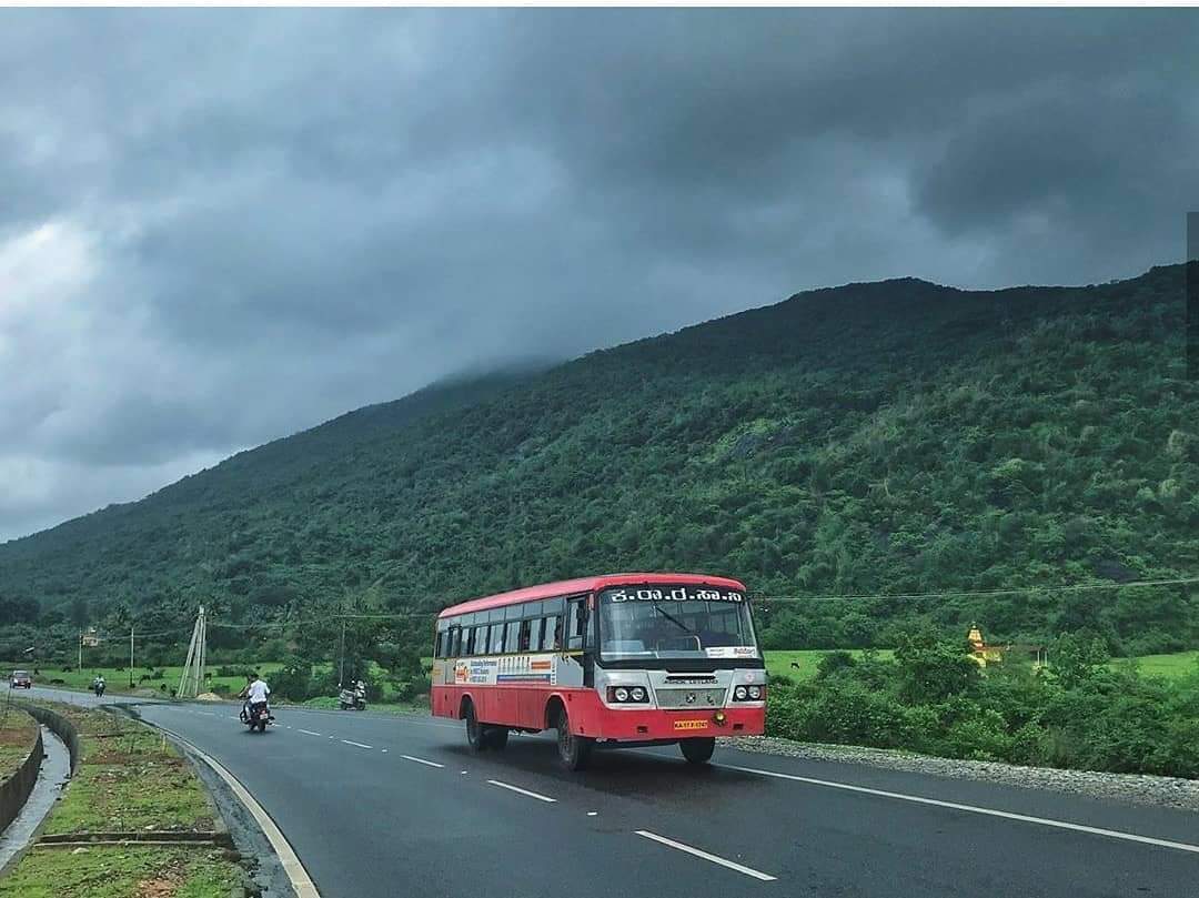 KSRTC bus on scenic monsoon ghat road