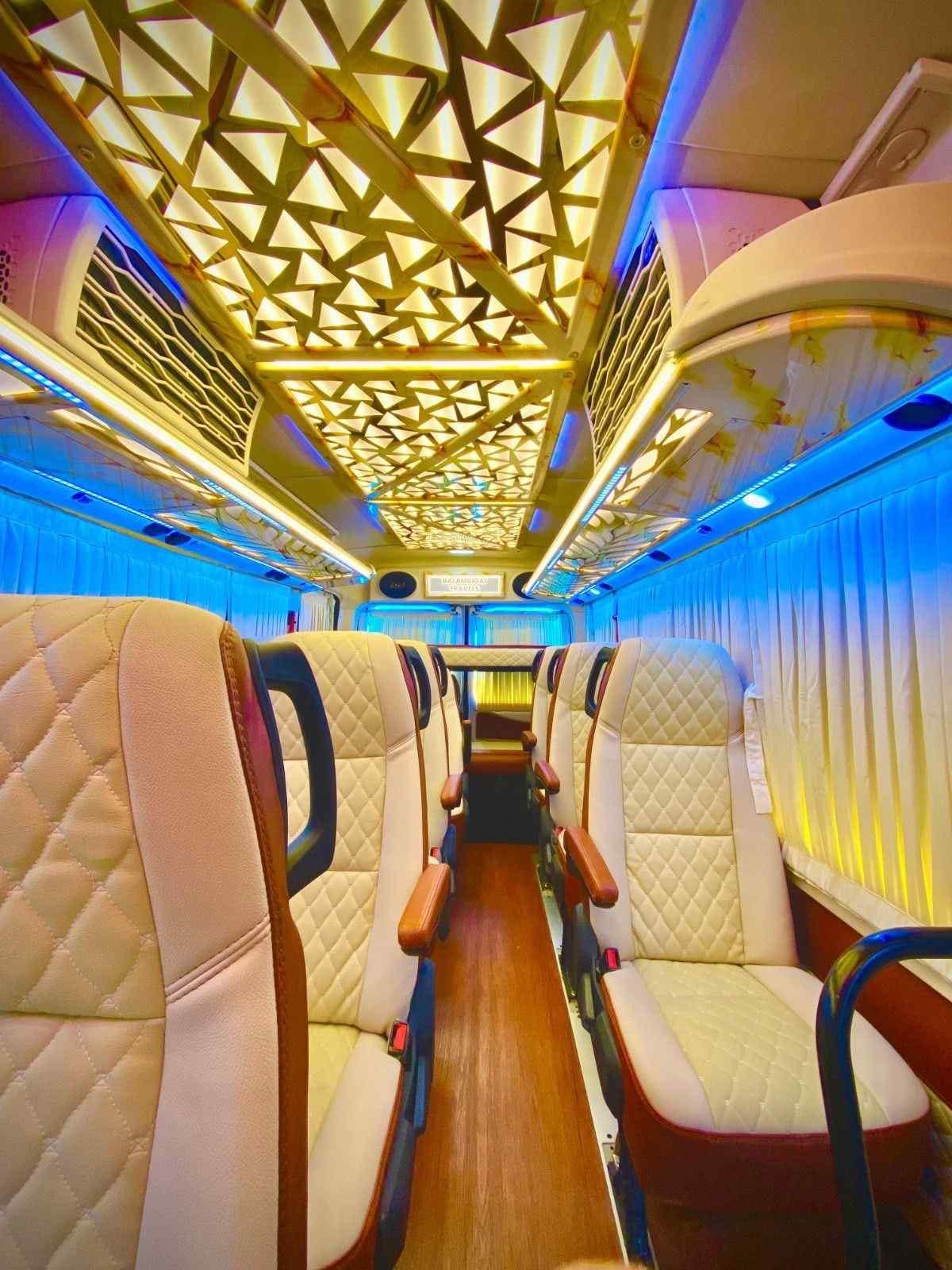 Luxury tempo traveller interior with mood lighting
